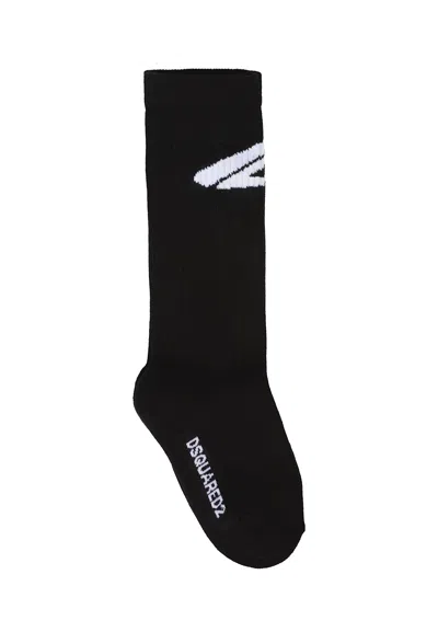 DSQUARED2 BLACK SOCKS FOR BOY WITH WHITE LOGO
