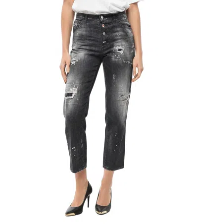 DSQUARED2 WOMEN BLACK STRAIGHT MID RISE JEANS