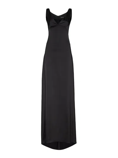 Dsquared2 Black Stretch Cady Crepe Long Dress