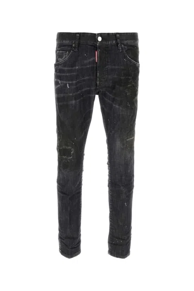 DSQUARED2 MEN BLACK STRETCH DENIM JEANS, 34 LUXURY JEANS FOR MEN DARVEYS