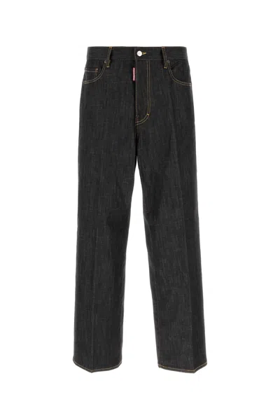 Dsquared2 Black Stretch Denim Loose Wide-leg Jeans