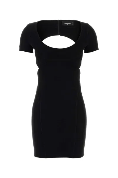 Dsquared2 Black Stretch Wool Blend Mini Dress