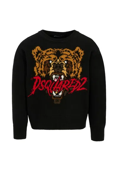 Dsquared2 Kids' Black Sweater For Boy With Bear