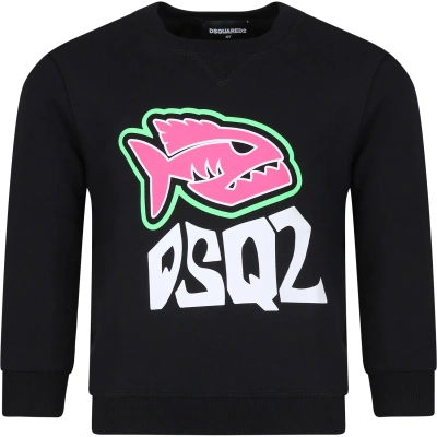 Dsquared2 Kids' Black Sweatshirt For Boy With Logo And Print