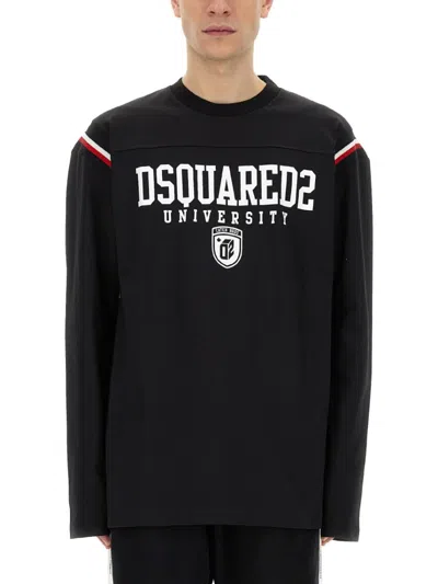 Dsquared2 Black Sweatshirt With Logo And Contrasting Stripes