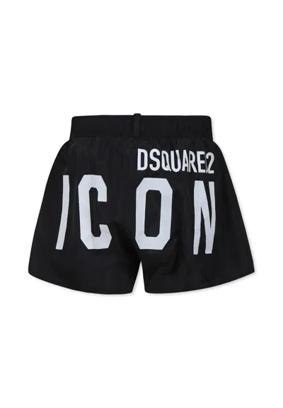Dsquared2 Kids' Black Swim Shorts For Boy With Logo