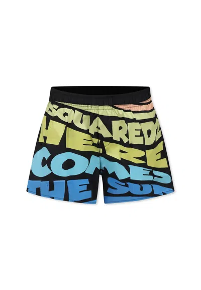 Dsquared2 Kids' Black Swim Shorts For Boy With Logo