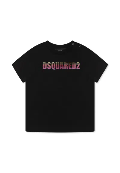 DSQUARED2 BLACK T-SHIRT FOR BABY BOY WITH LOGO
