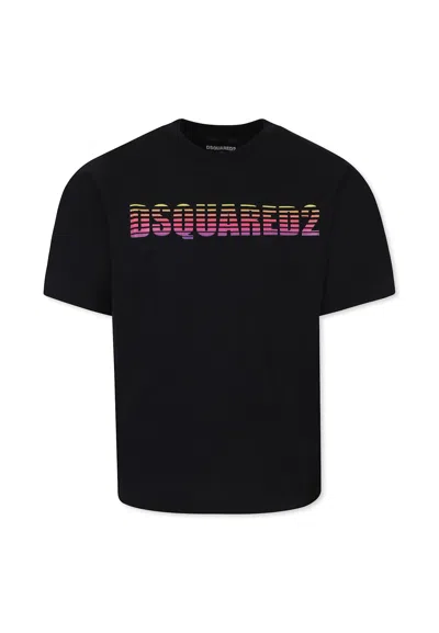 Dsquared2 Kids' Black T-shirt For Boy With Logo