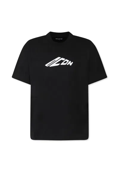 Dsquared2 Kids' Black T-shirt For Boy With White Logo