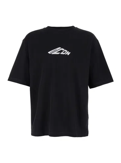 Dsquared2 Black T-shirt With Contrasting Icon Print In Cotton Man