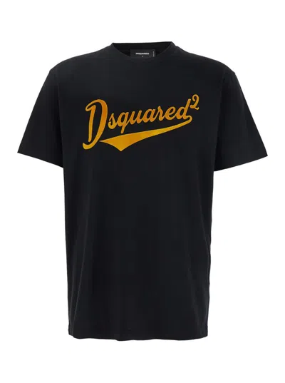 Dsquared2 Black T-shirt With Logo Print On The Front In Cotton Man