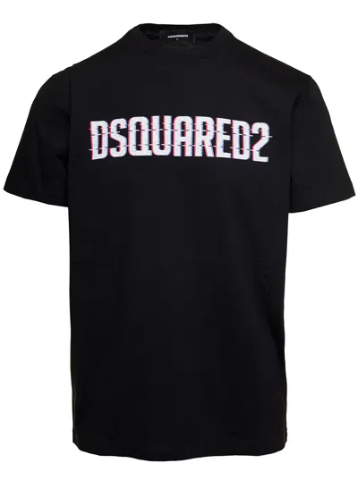 DSQUARED2 BLACK T-SHIRT WITH TWO-TONE MAXI LOGO PRINT IN COTTON MAN