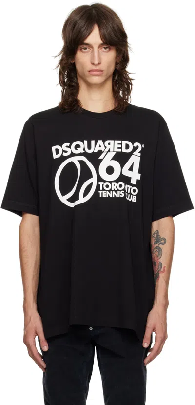 Dsquared2 Black 'tennis Club' Slouch Fit T-shirt In 900 Black