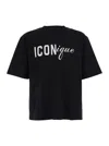 Dsquared2 Black T-shirt Iconique Loose Fit With Round Neck And Logo Print On The Front In Mens Cotton In Black