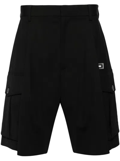 Dsquared2 Pleated Virgin Wool Cargo Shorts In Blackwhite