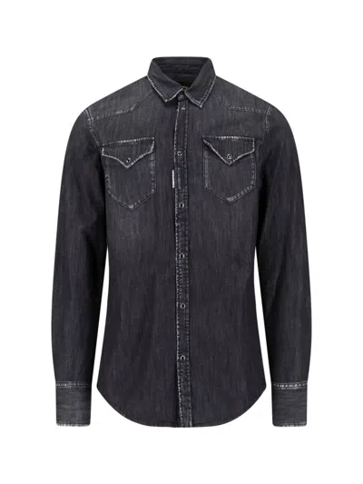 Dsquared2 Black Vintage Classic Collar Denim Shirt