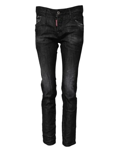 Dsquared2 Black Washed Cotton Mid Waist Skinny Jeans