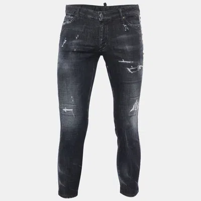 Dsquared2 Black Washed Denim Distressed Skinny Cropped Jeans