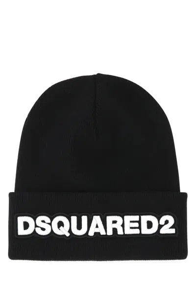 DSQUARED2 BLACK WOOL BEANIE HAT