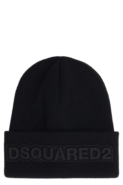 Dsquared2 Black Wool Beanie Hat