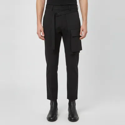 Pre-owned Dsquared2 Black Wool Blend Asymmetric Belt Cargo Trousers Xs
