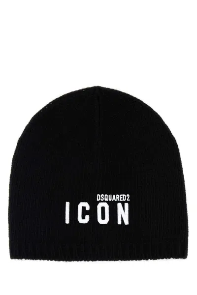 DSQUARED2 DSQUARED2 BLACK WOOL BLEND BEANIE HAT