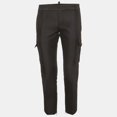 Pre-owned Dsquared2 Black Wool Blend Satin Trim Cargo Trousers M