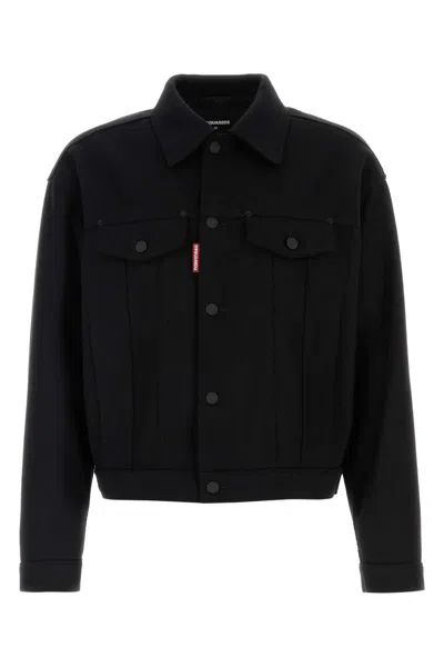 DSQUARED2 BLACK WOOL BLEND WOOL JEAN JACKET