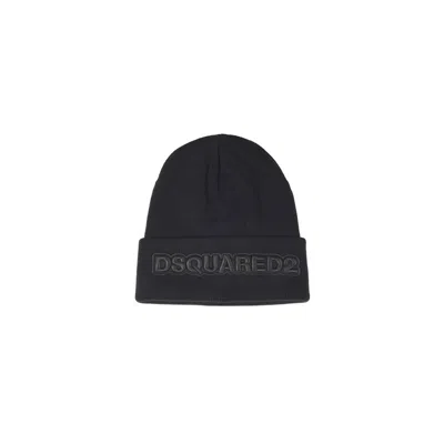 DSQUARED2 DSQUARED2 BLACK WOOL HAT WITH LOGO PATCH