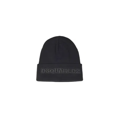 DSQUARED2 BLACK WOOL HAT WITH LOGO PATCH