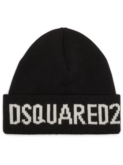 DSQUARED2 DSQUARED2 BLACK WOOL KNITTED HAT