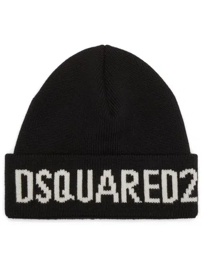 Dsquared2 Black Wool Knitted Hat