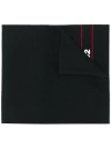 Dsquared2 Black Wool Scarf With Bold Logo And Red Accent Stripes In Black