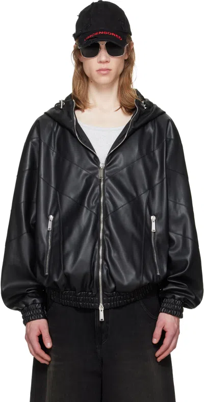 Dsquared2 Black Zipped Hoodie Faux-leather Jacket