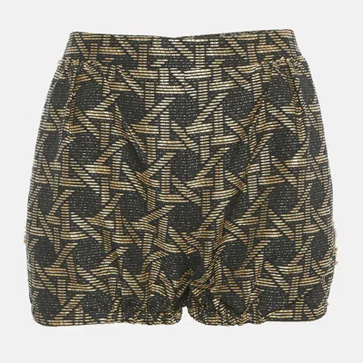 Dsquared2 Black/brown Wicker Woven Jacquard Frayed Detail Shorts In Multi