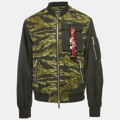 Dsquared2 Black/green Camouflage Print Cotton & Nylon Bomber Jacket In Multi