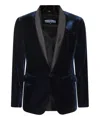 Dsquared2 Velvet Blazer With Front Pockets And Notch Lapel In Blue
