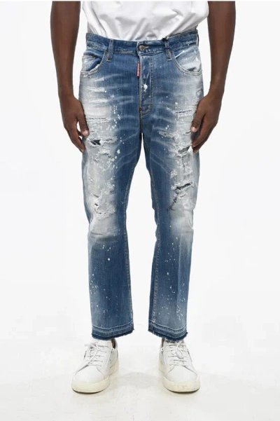 Dsquared2 Bleached Bro Jeans With Suede Logo Patch 19cm In Blue