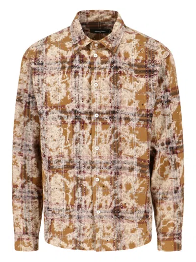 Dsquared2 Bleached Sparkly Check Shirt In Brown