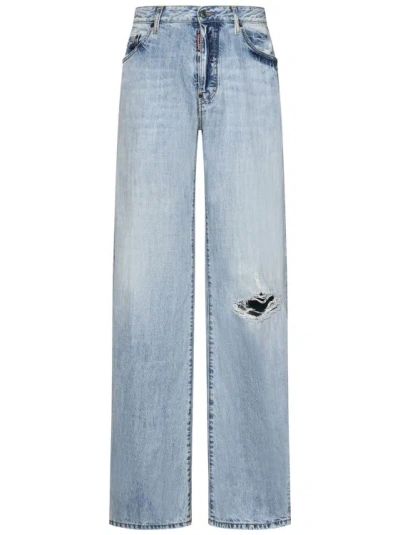 Dsquared2 Bleached-wash Blue Cotton Denim Loose-fit Big Jeans