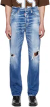 Dsquared2 Cool Guy Distressed Straight Jeans In 470 Navy Blue