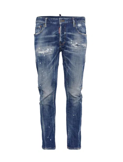 Dsquared2 Tidy Biker Cotton Denim Jeans In Denim Azzurro