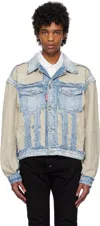 Dsquared2 Blue & Beige Super Ripped Mixed Denim Jacket In 470 Navy Blue