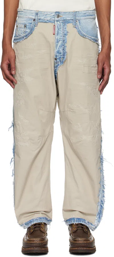 Dsquared2 Blue & Beige Super Ripped Mixed Kawaii Jeans In 470 Navy Blue