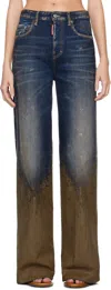 Dsquared2 Blue & Brown Traveller Jeans In 470
