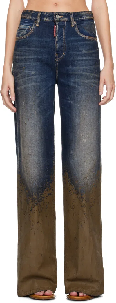 Dsquared2 Blue & Brown Traveller Jeans In 470