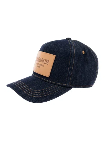 Dsquared2 Blue Baseball Cap With Logo Patch On The Front And Logo Lettering On The Rear In Denim Wom