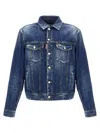 Dsquared2 Blue Jacket With Distressed Effect And Logoed Metal Buttons In Denim Man In Blue