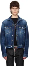 Dsquared2 Blue Jacket With Distressed Effect And Logoed Metal Buttons In Denim Man In Navy Blue